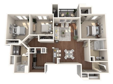Floor plan for 3 beds, 2 baths, 1498 sqft